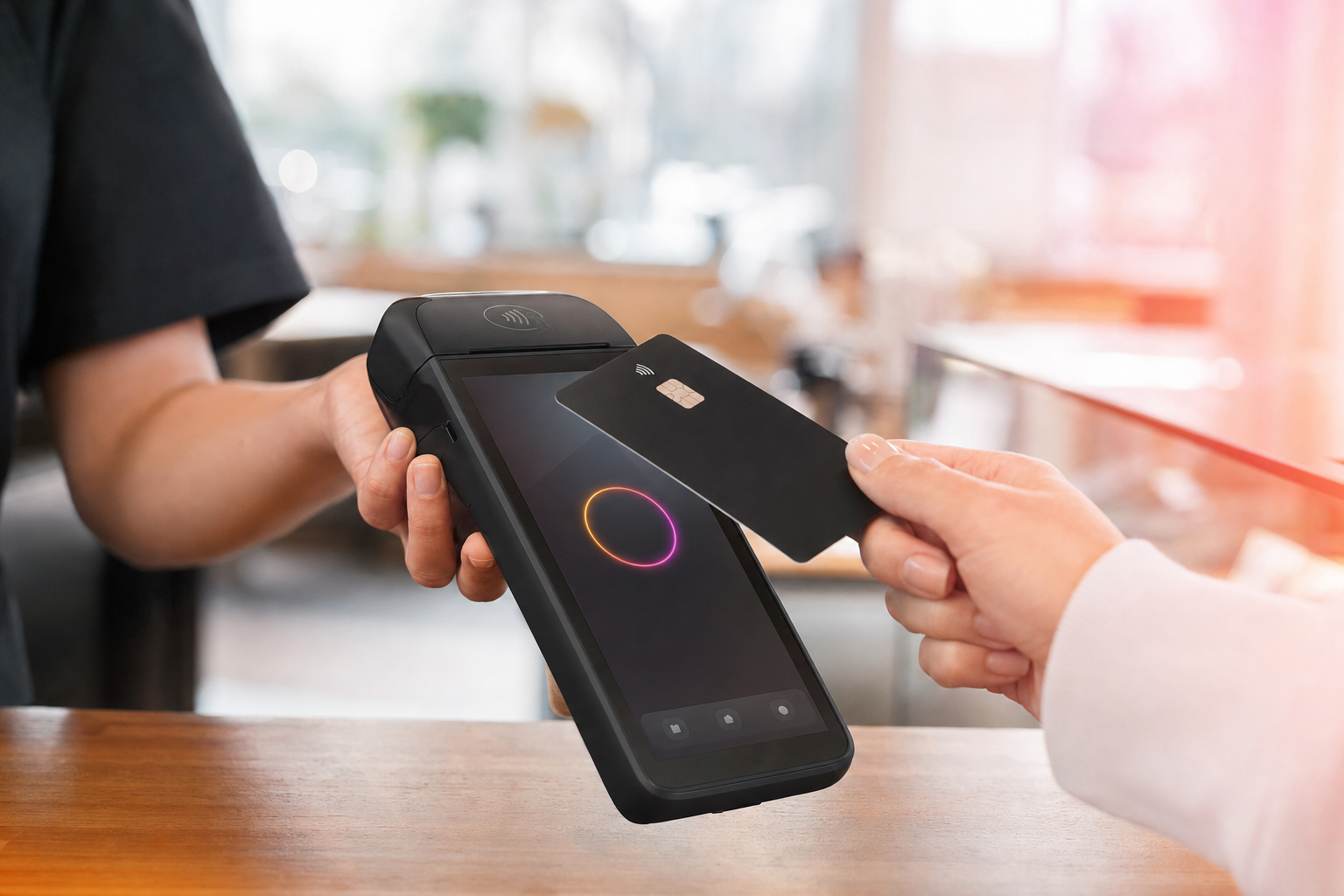 Taking a contactless payment on an OKKO handheld device